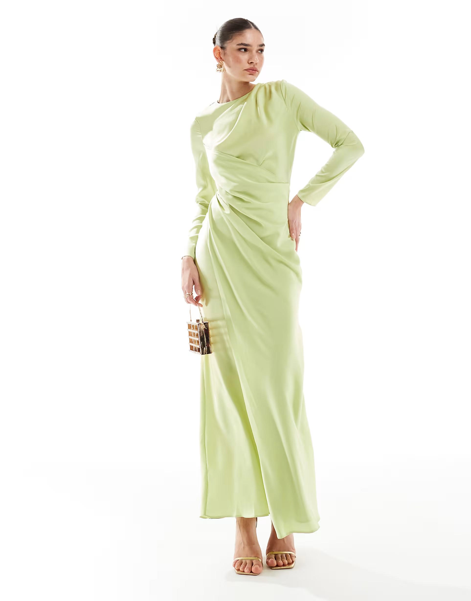 ASOS DESIGN satin drape detail maxi dress in washed lime | ASOS | ASOS (Global)