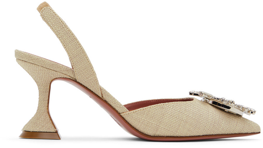 Amina Muaddi Beige Begum Sling 70 Heels | SSENSE