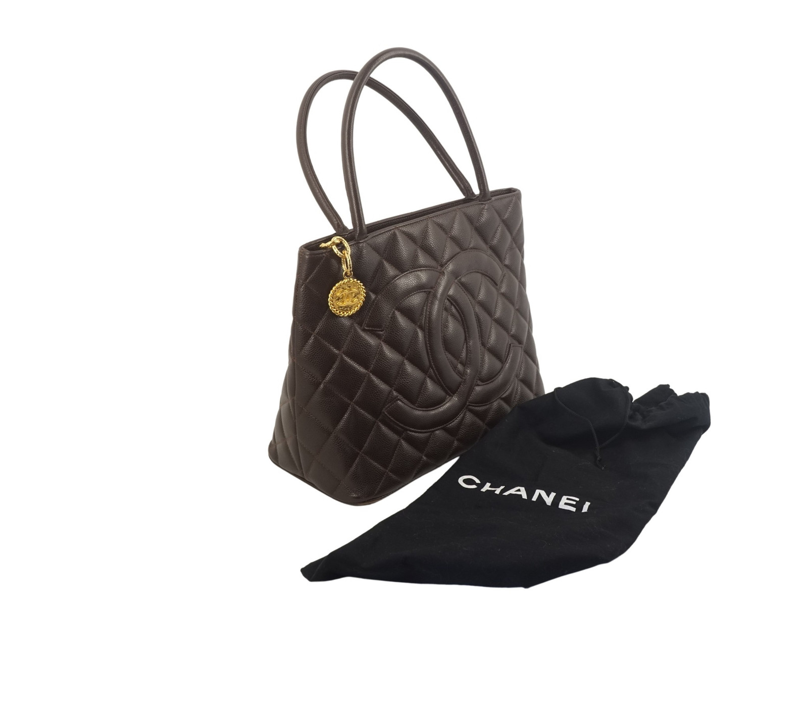 Chic Chanel Medallion Quilted Tote Bag Caviar Skin Dark Brown - Free Ship USA | eBay US