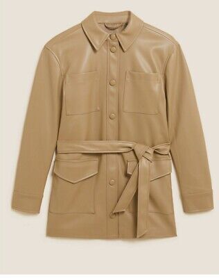 M&S Collection Faux Leather Camel Shirt Jacket BNWT 14 Rp £55 Skandi  | eBay | eBay UK
