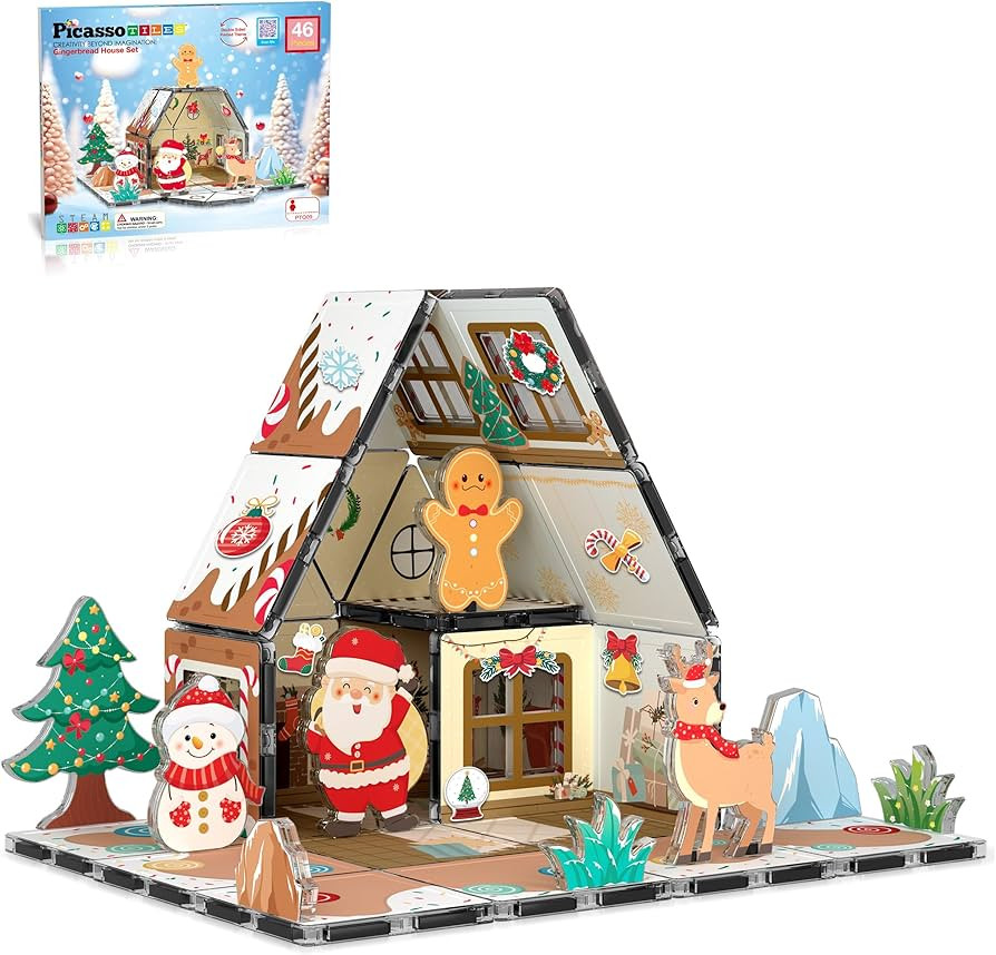 PicassoTiles Magnetic Tiles Gingerbread House Holiday Character Action Figures Santa, Snowman, De... | Amazon (US)