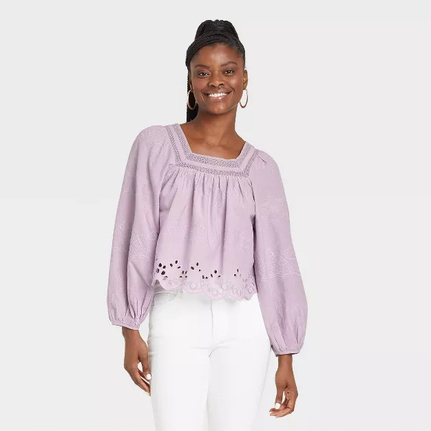 Women's Balloon Long Sleeve Eyelet Blouse - Universal Thread™ | Target