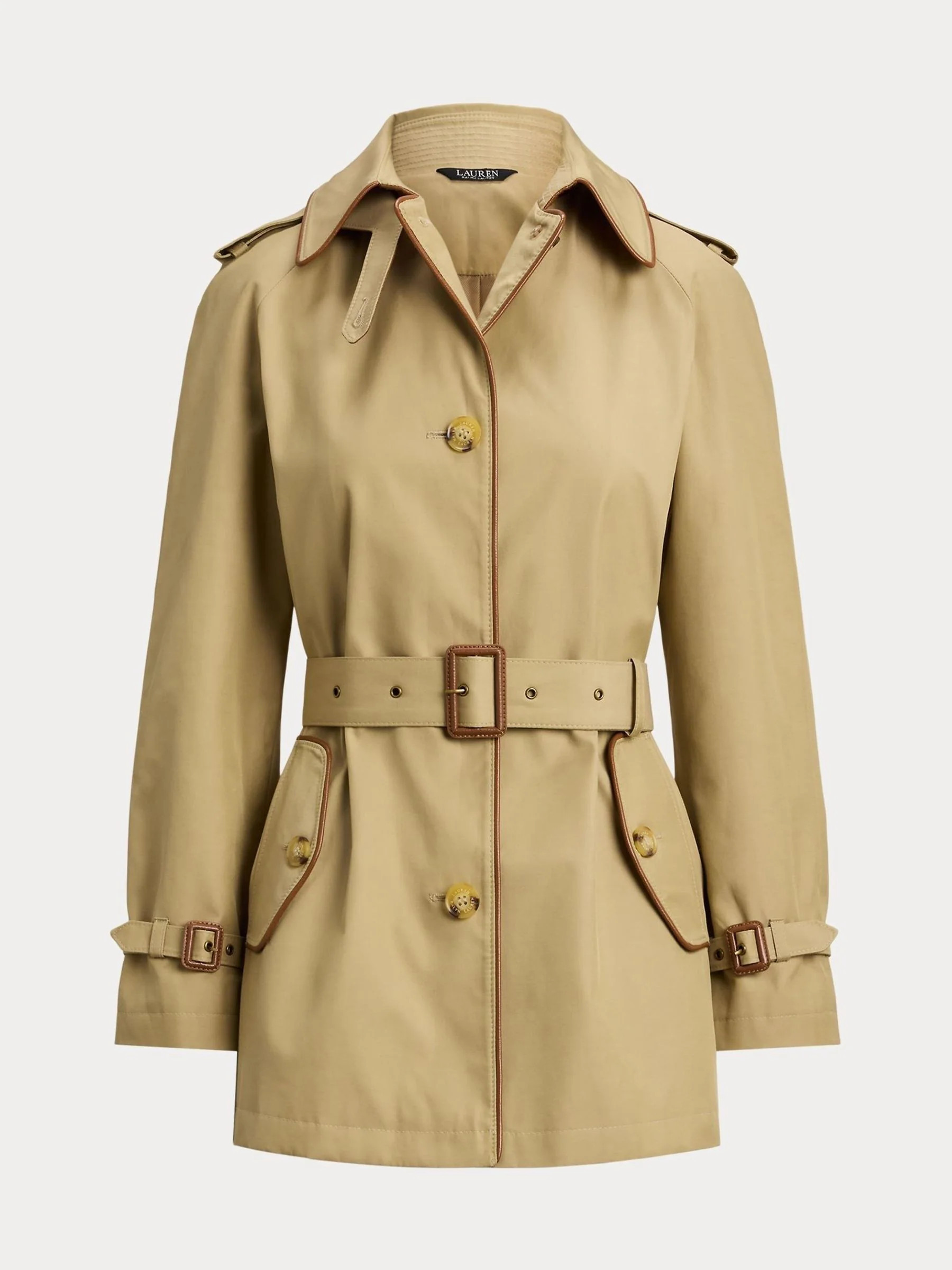Lauren Ralph Lauren Lauren Ralph Lauren Birch Tan Faux Leather Trim Trench Coat | Next US