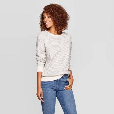 Women's Striped Long Sleeve Crewneck Sweatshirt - Universal Thread™ Black | Target