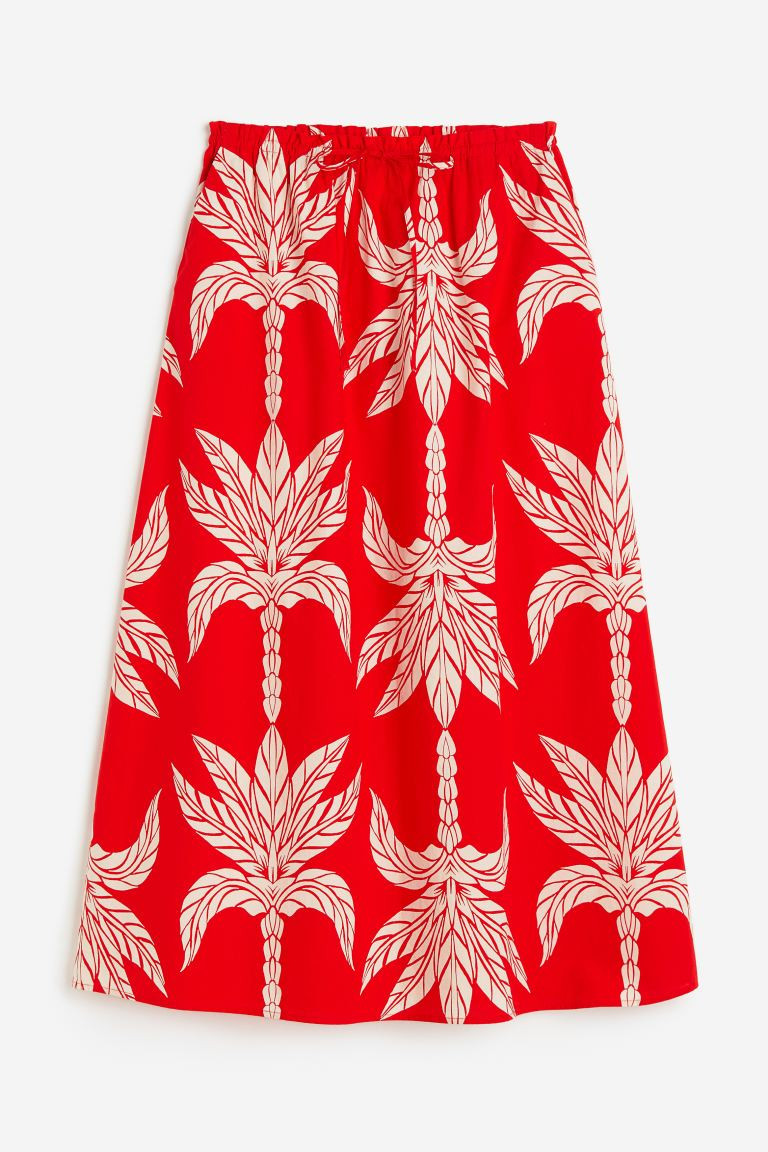 Flared Skirt - Regular waist - Long - Red/palm trees - Ladies | H&M US | H&M (US + CA)