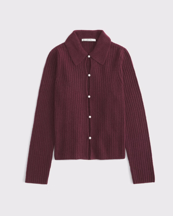 Pearl Button Collared Cardigan | Abercrombie & Fitch (UK)