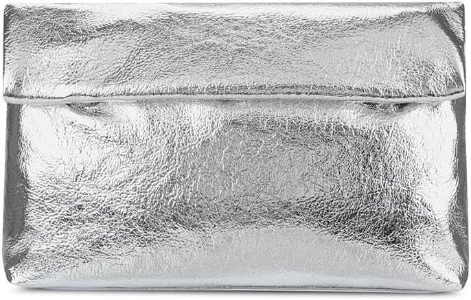Women's Evening Clutch Bag Metallic Crinkled Leather Clutch Purse, Fold-over Handbag Envelope Pur... | Amazon (US)