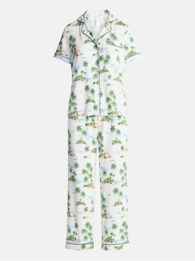 Joyspun Women's Dreamy Soft Collection Notch Collar Top and Capri Pants Pajama Set, 2-Piece, Size... | Walmart (US)