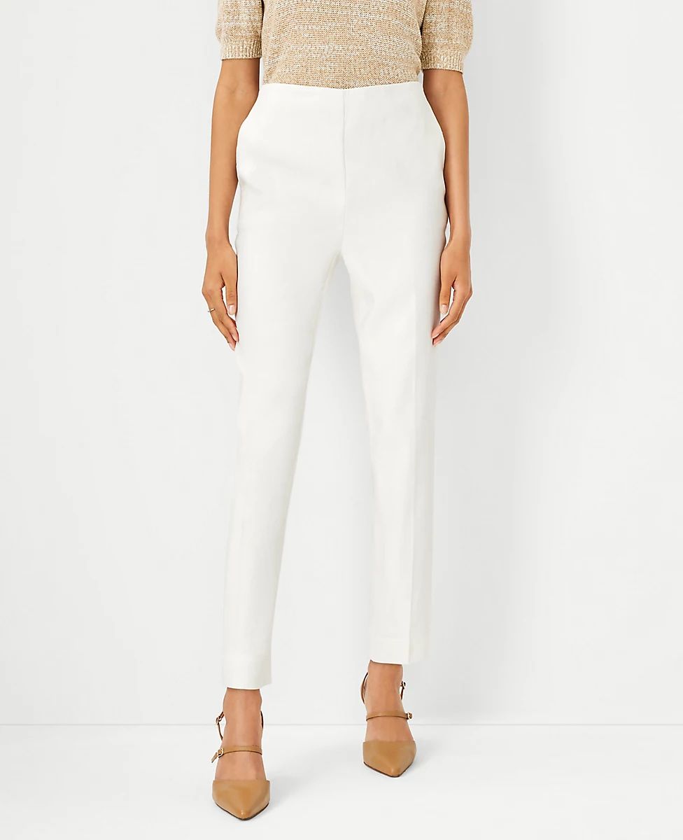The High Rise Side Zip Ankle Pant in Herringbone Linen Blend - Curvy Fit | Ann Taylor (US)