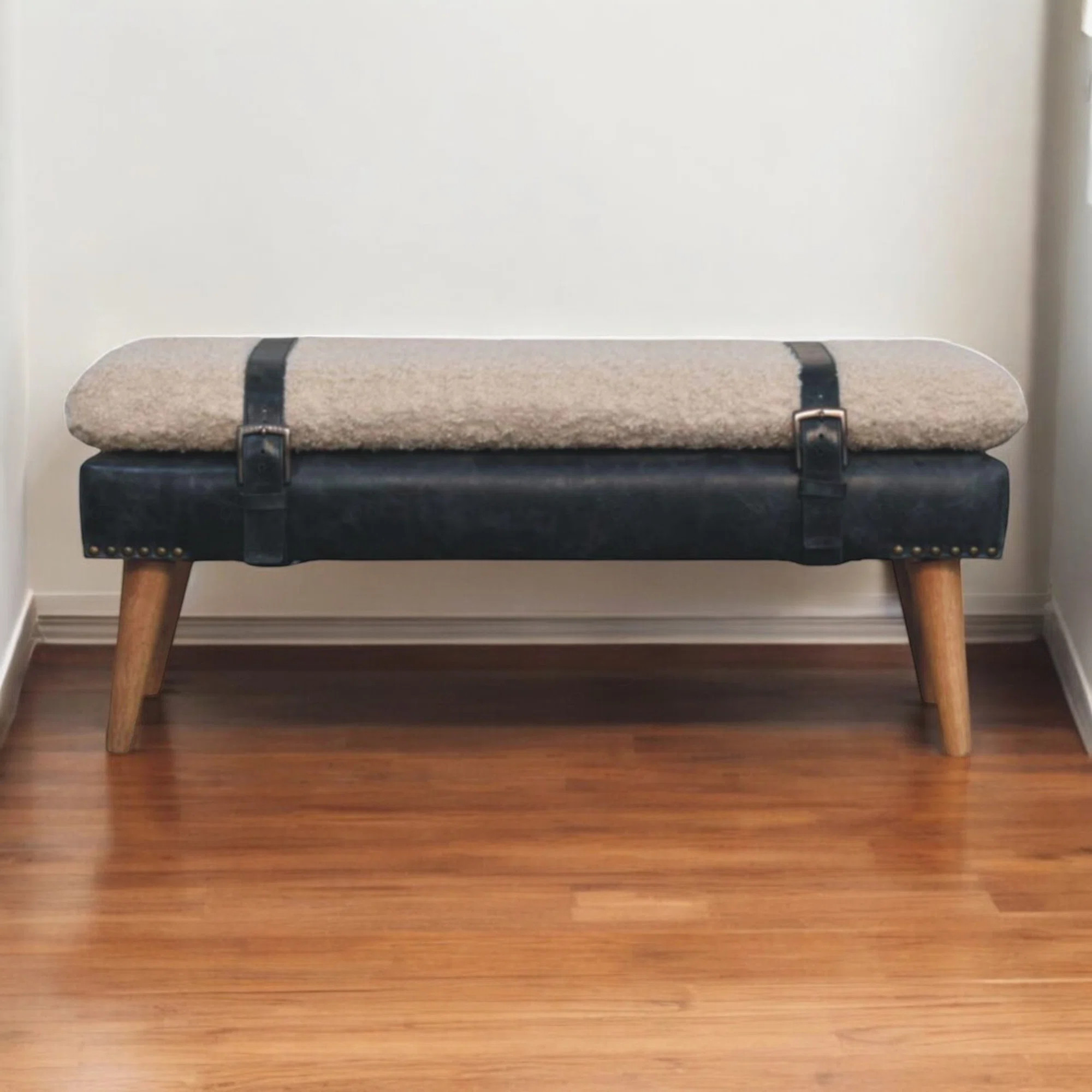 Boucle x Beige Leather Bench | Wayfair North America