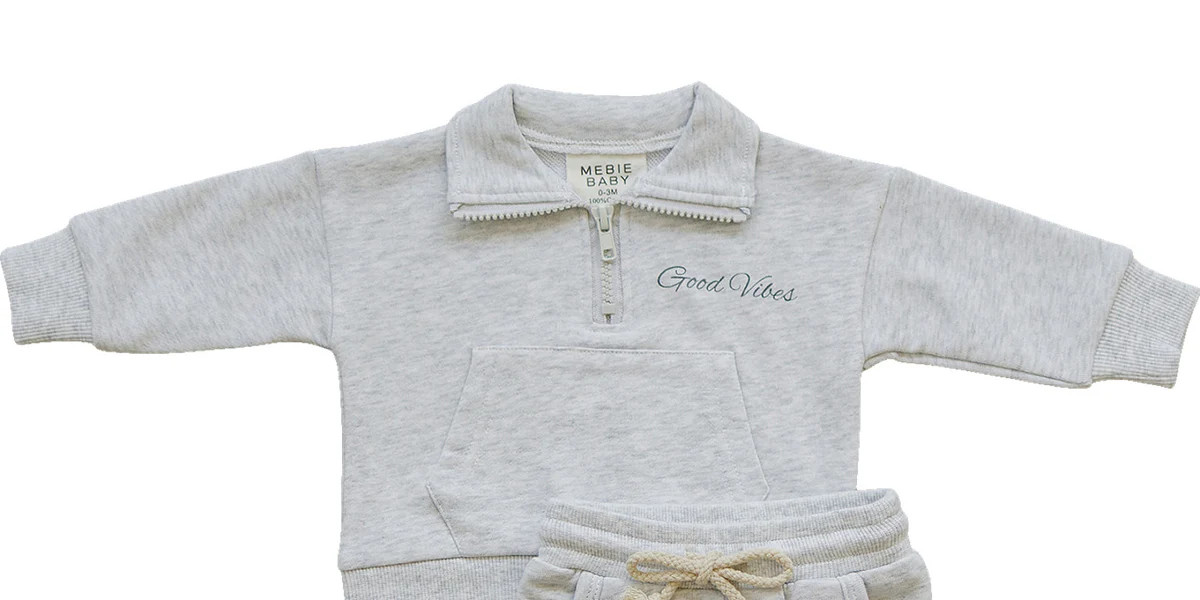 Mebie Baby Smiley Face Quarter Zip French Terry Set | Mebie Baby