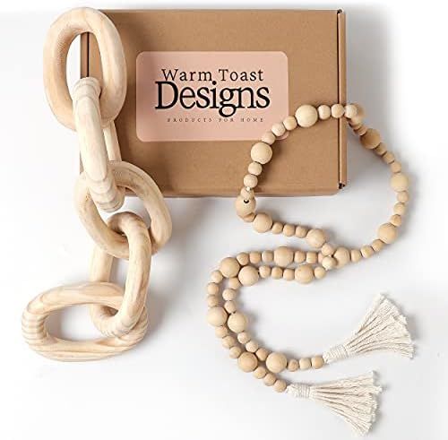 Warm Toast Designs - Wood Chain Link Decor with Bonus Wooden Beads Garland - A Wood Chain - Decorati | Amazon (US)