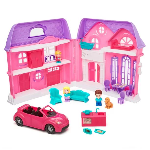 Kid Connection Folding Dollhouse Play Set, Pink & Purple, 20 Pieces - Walmart.com | Walmart (US)