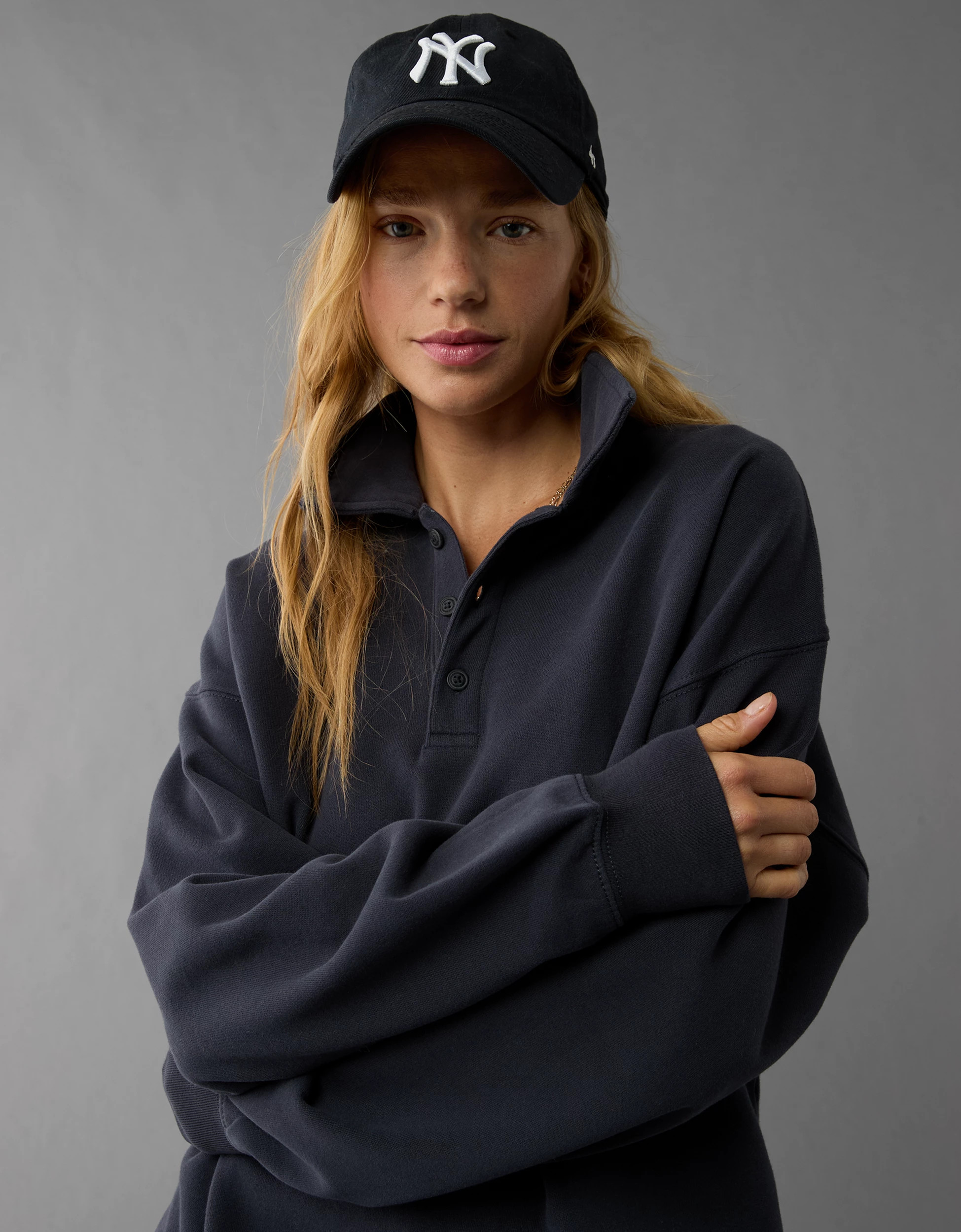 AE Washed Fleece Polo Sweatshirt | American Eagle Outfitters (US & CA)
