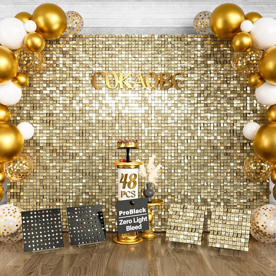 COKAOBE ProBlack Series Shimmer Wall Backdrop 48 Pcs, Light Gold Square Sequin Glitter Backdrop P... | Amazon (US)