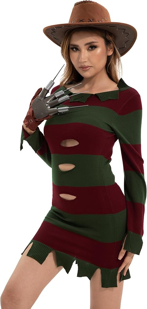 TMSD Halloween Sweater for Adult Cosplay Costume Knitted Striped Sweater | Amazon (US)