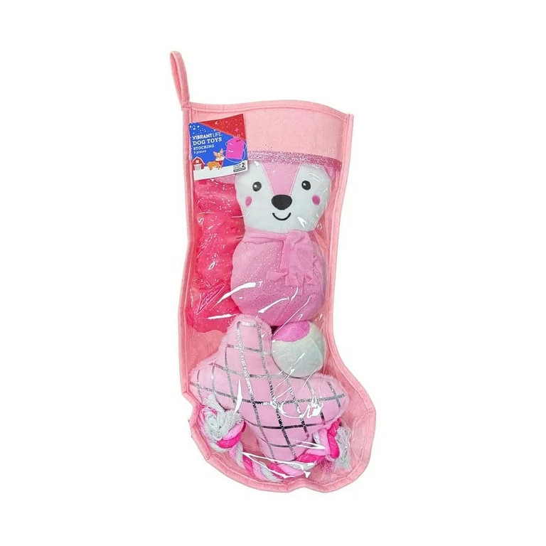 Vibrant Life Holiday 5-Piece Dog Toy Stocking Gift Set, Pink, Chew Level 2 | Walmart (US)