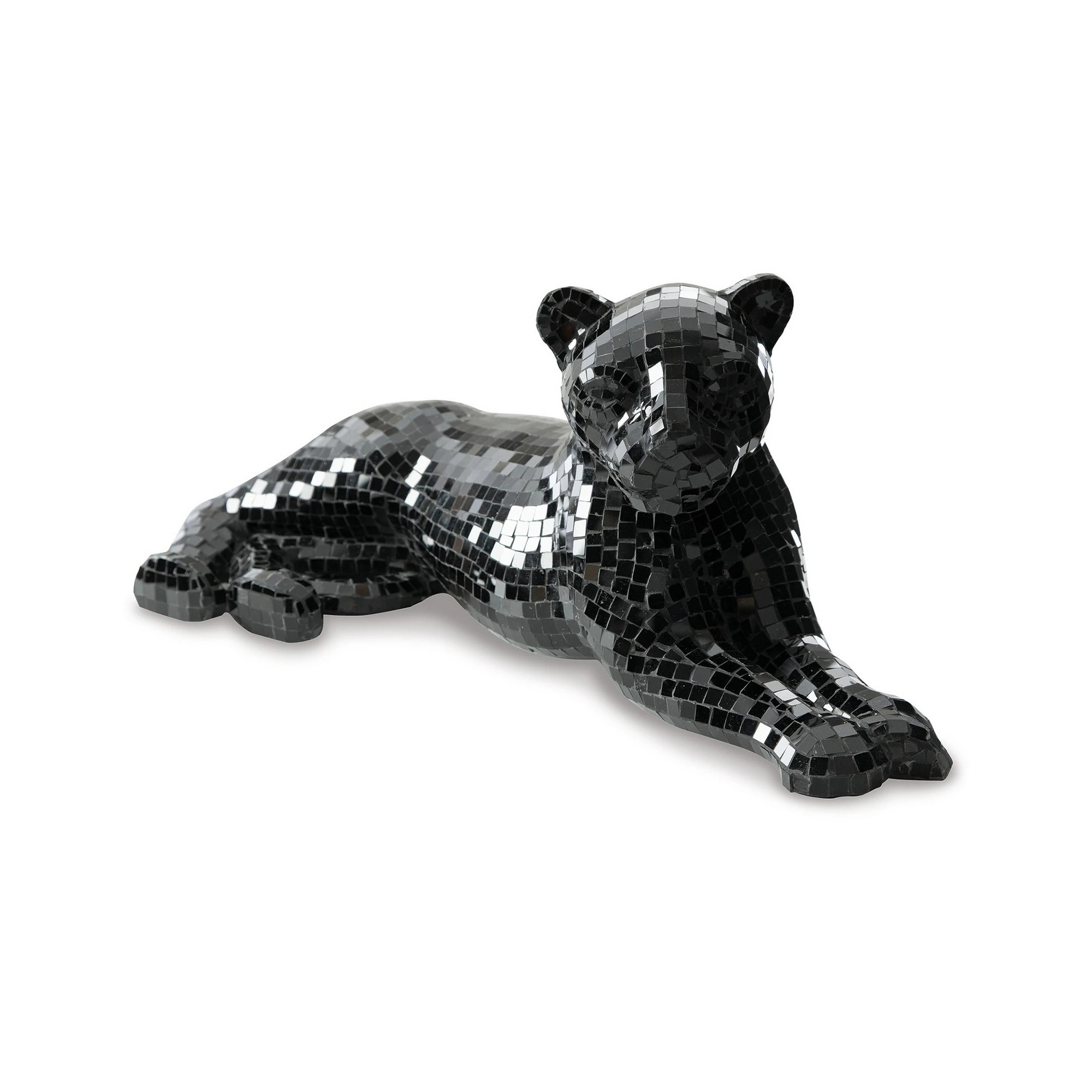 24 Inch Decorative Panther Sculpture, Mosaic Glass, Handcrafted, Black | Bed Bath & Beyond