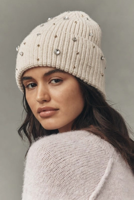 Flat White Rhinestone Beanie | Anthropologie (US)