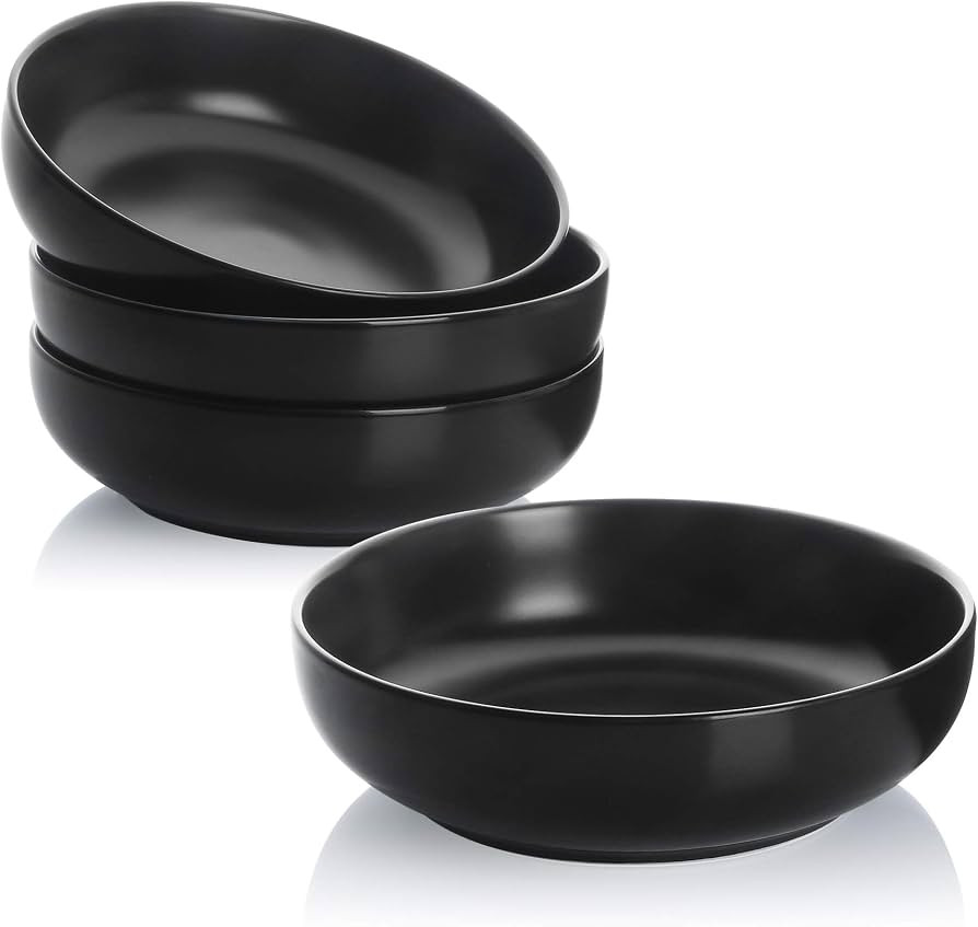Teocera Porcelain Pasta Bowls, Salad Bowls Set, Wide and Shallow, 30 Ounce - Set of 4, Matte Blac... | Amazon (US)