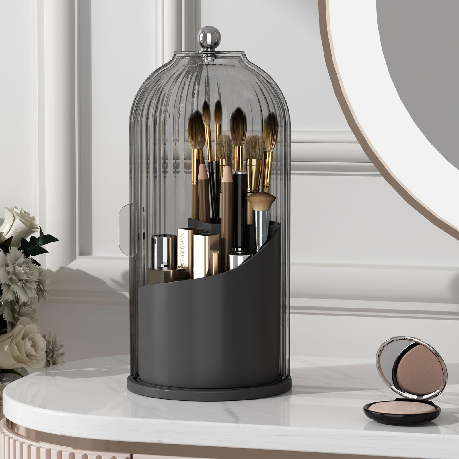 Makeup Brush Holder with Lid 360 Rotating Clear Dustproof Make Up Organizers for Vanity Bathroom ... | Amazon (US)