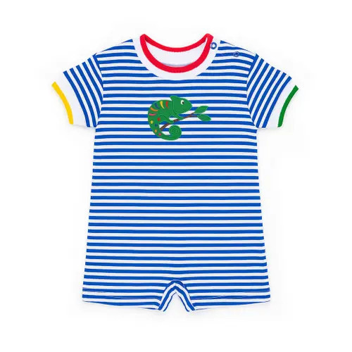 Florence Eiseman Stripe Knit Shortall With Lizard in Royal/white at Nordstrom, Size 24M | Nordstrom