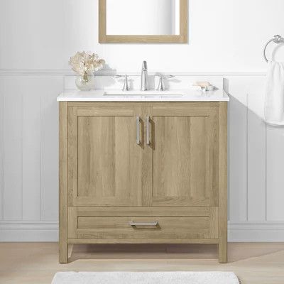 Style Selections Edwards 36-in Natural Oak Undermount Single Sink Bathroom Vanity with White Engi... | Lowe's