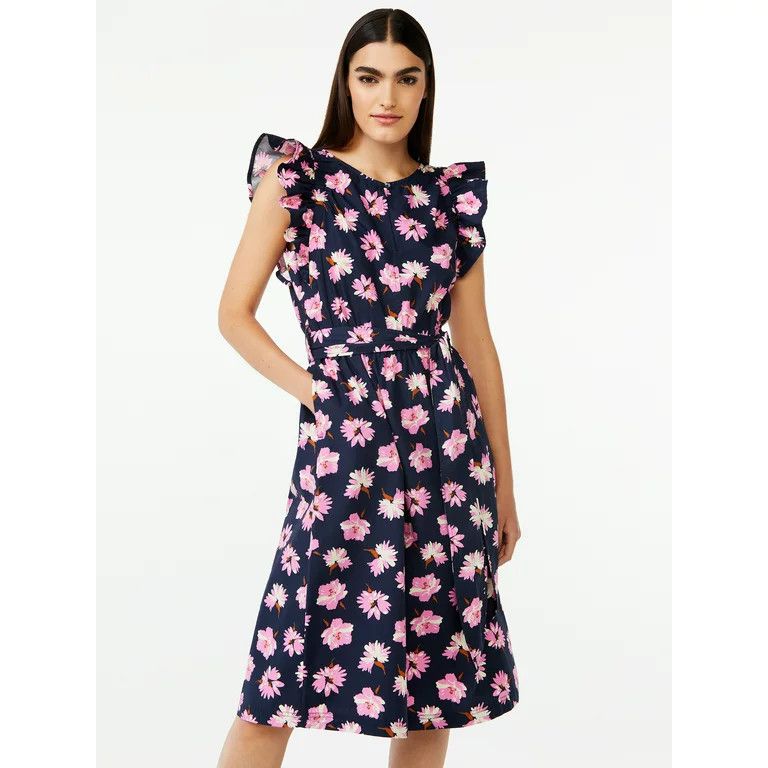 Free Assembly Women's Ruffle Sleeve Midi Dress, Walmart Sale, Walmart Spring Sale, Walmart Dress | Walmart (US)