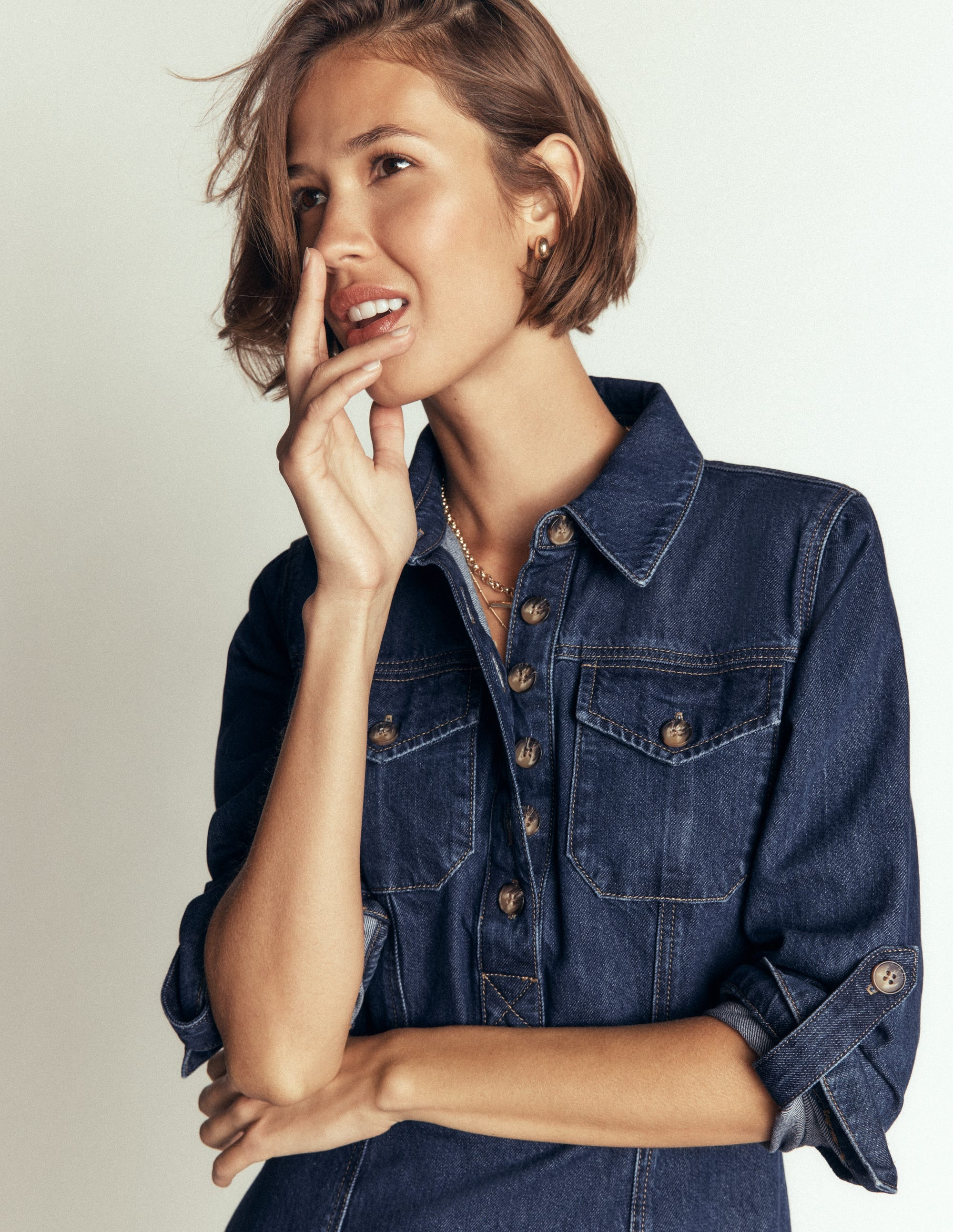 Fleur Denim Short Dress-Mid Vintage Denim | Boden (US)