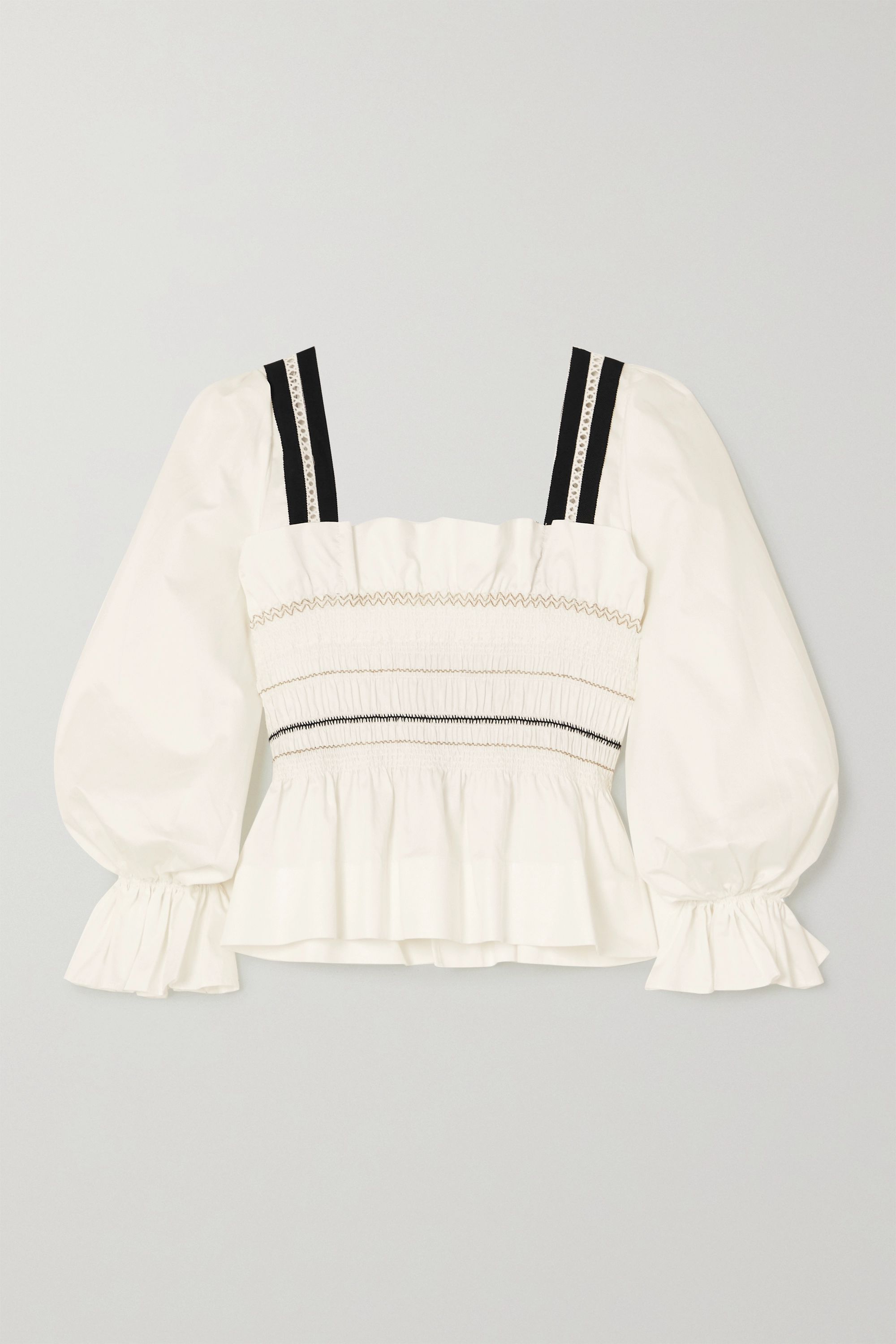 Elisa ruffled smocked cotton-poplin top | NET-A-PORTER (US)