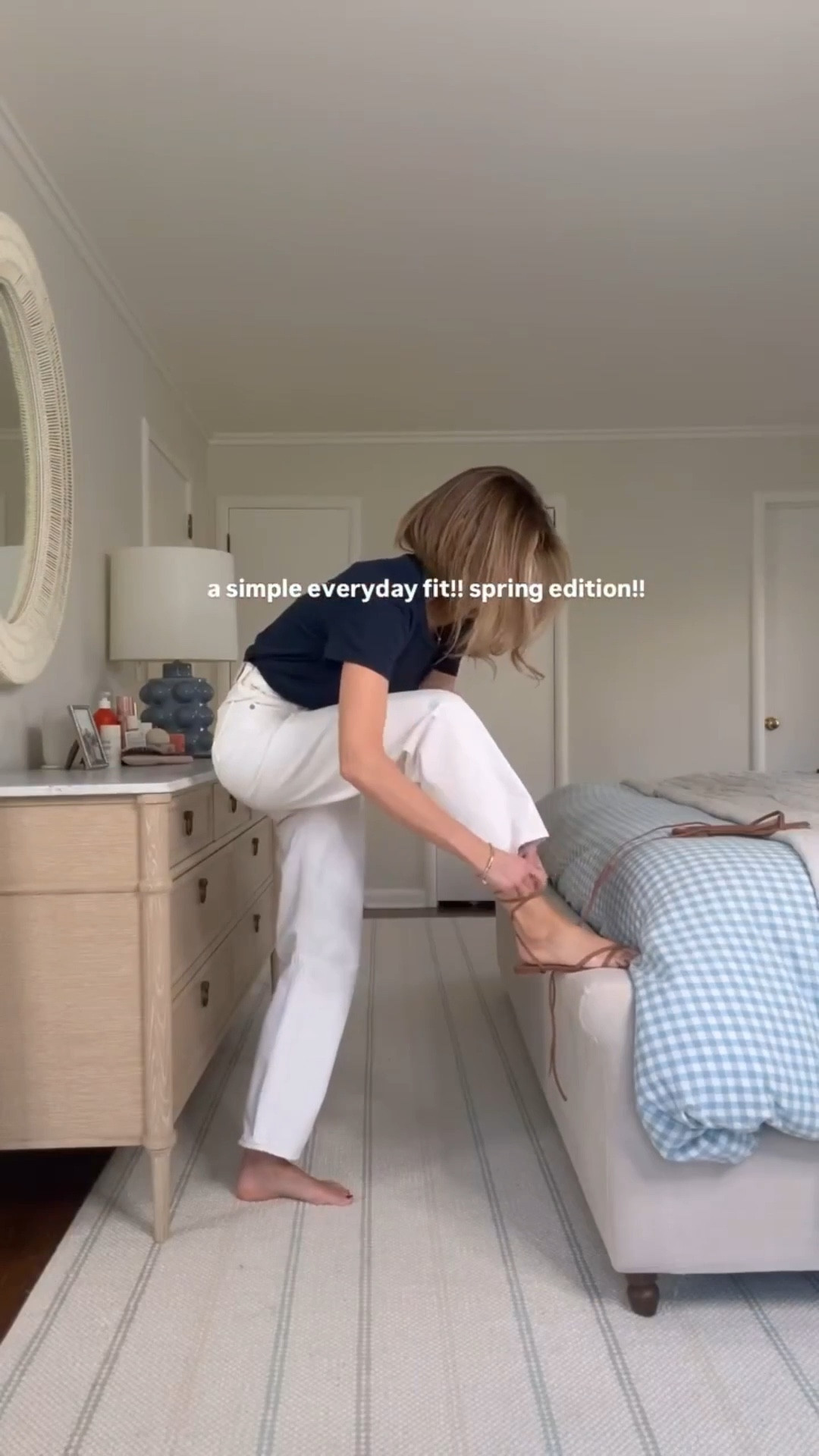 Easy, comfortable and cute spring outfit. @Tuckernuck navy cotton crewneck is the perfect spring transitional piece. Warm and breathable with beautiful knit details • my favorite white barrel jeans • trying out my favorite white tee also in navy • the best @Margaux wrap sandals • add gold bangle and black tote and you are set for the day! 

Tee: wearing a small, sweater: size up 1, for a M. Jeans: sized down 1, to a 24. Flats: run tts 

❤️ follow for easy everyday outfit inspiration that comfortable, practical and easy but still gives you the magical pep in your step when you start the day by getting dressed.

#ootd #springoutfit #springoutfitideas #capsulewardrobe #outfitinspo

#LTKootd #LTKSeasonal