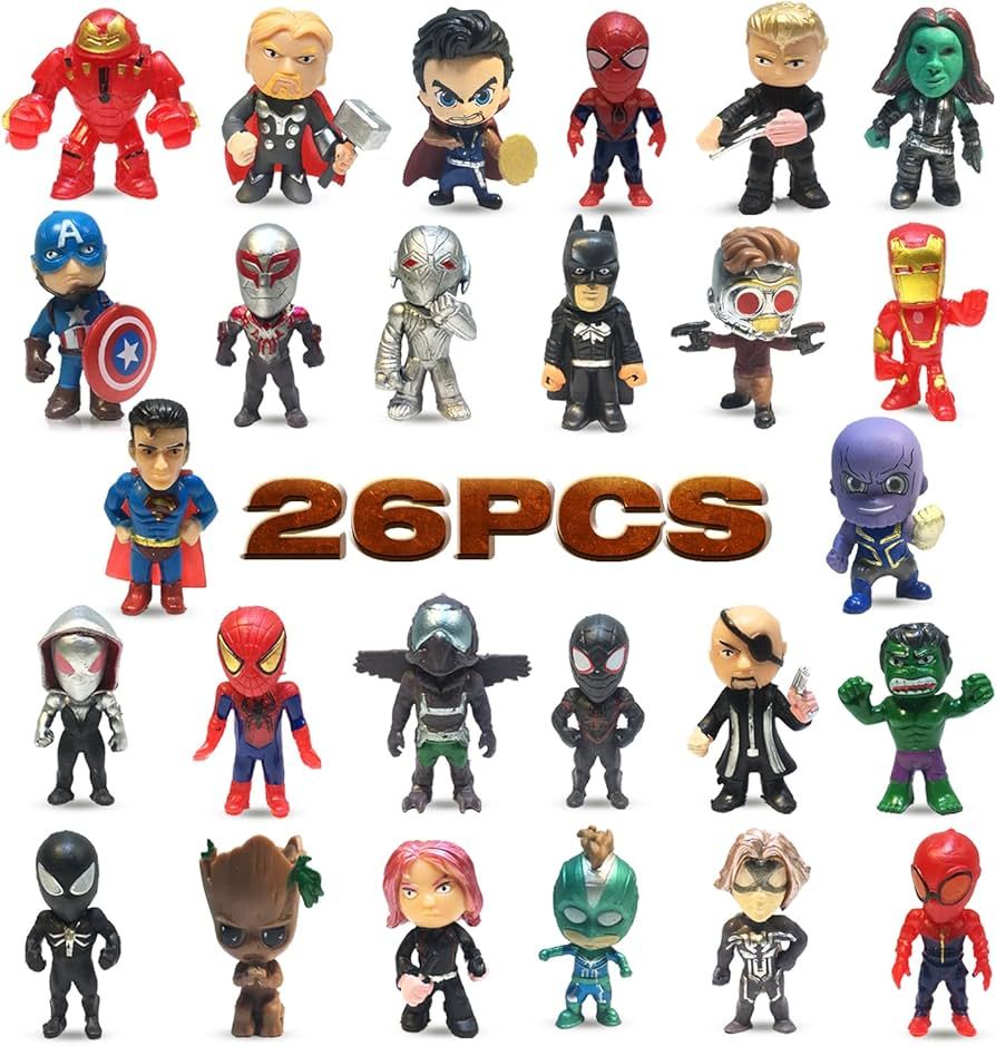 MAIXSUI 26 Pieces Super Hero Action Sets for Boys Mini Superheroes Figures Ornaments Toys Small S... | Amazon (US)