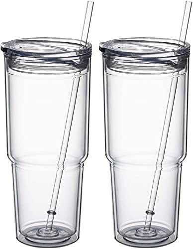 TUMZAK 30oz Plastic Insulated Tumblers with Lid, Double Wall Plastic Tumbler with Straw, Clear Re... | Amazon (US)