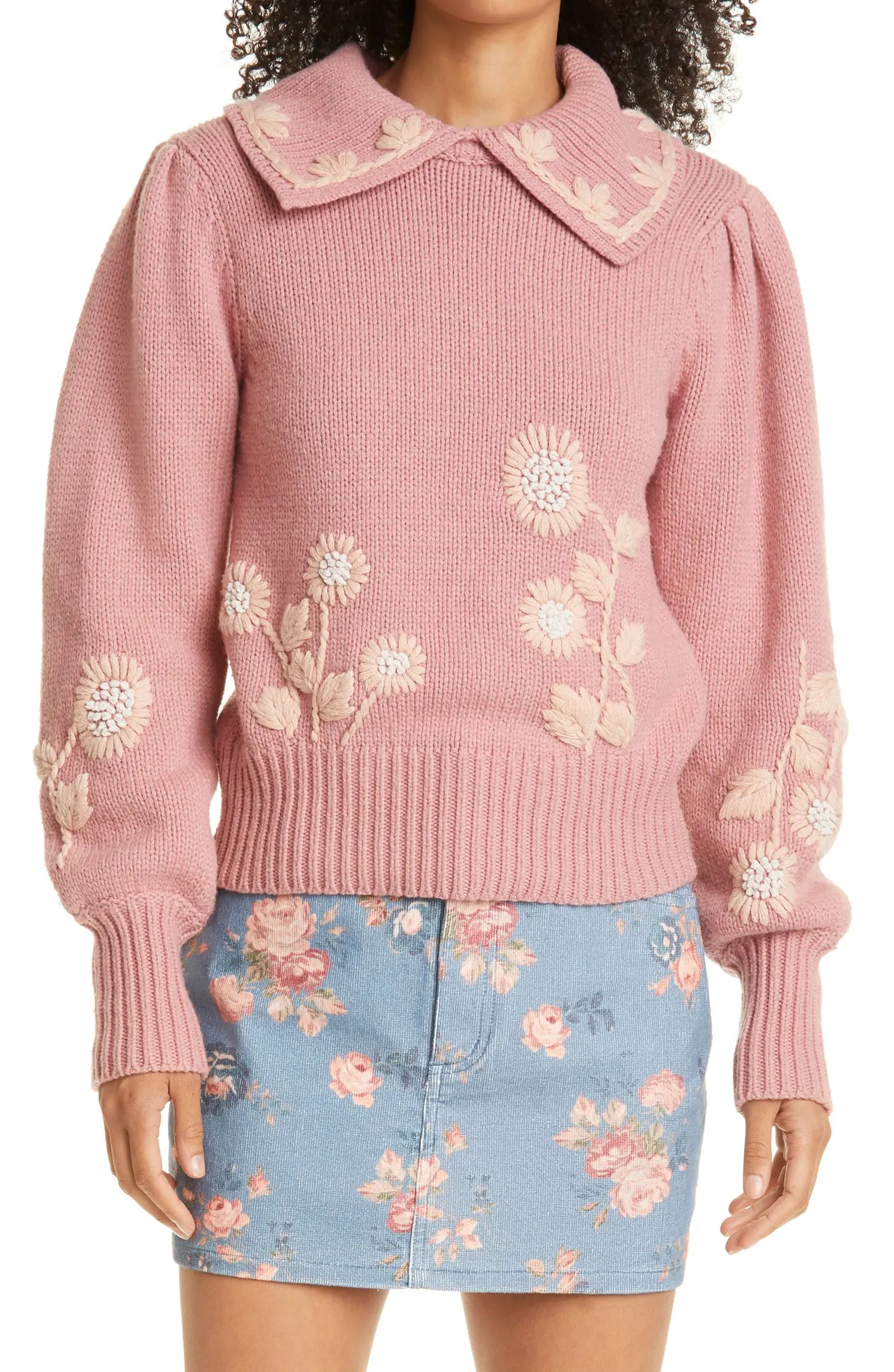 Floral Appliqué Cotton Sweater | Nordstrom