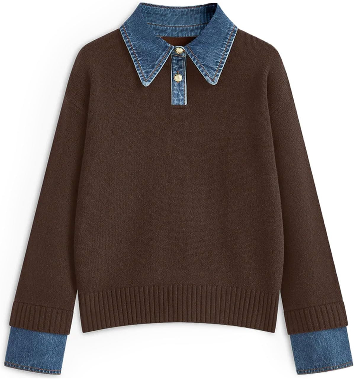 Womens Oversized Sweater Denim Polo Knit Collared Fall Sweater | Amazon (US)