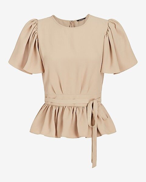 Flutter Sleeve Tie Waist Peplum Top | Express