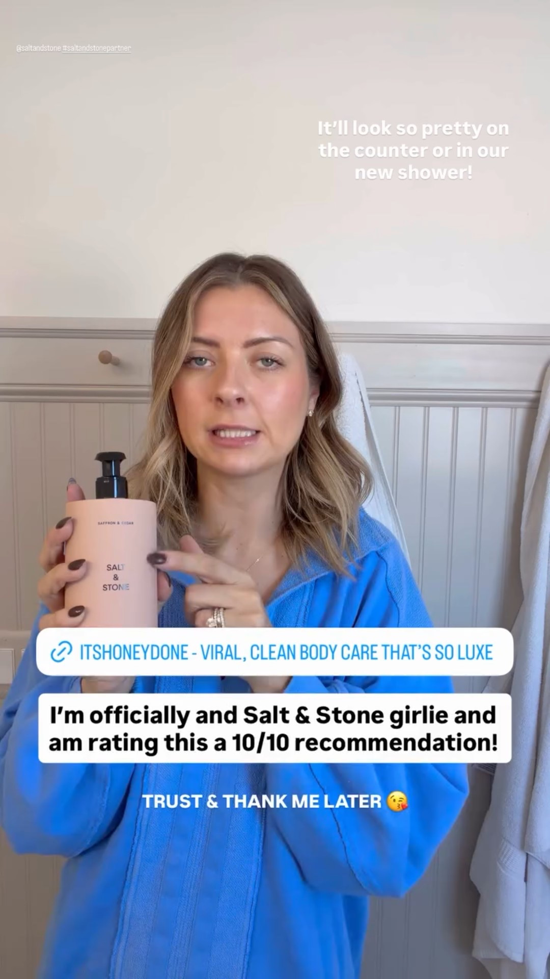 @saltandstone #saltandstonepartner  I’m officially and Salt & Stone girlie and am rating this a 10/10 recommendation! It’ll look so pretty on the counter or in our new shower! TRUST & THANK ME LATER 😘