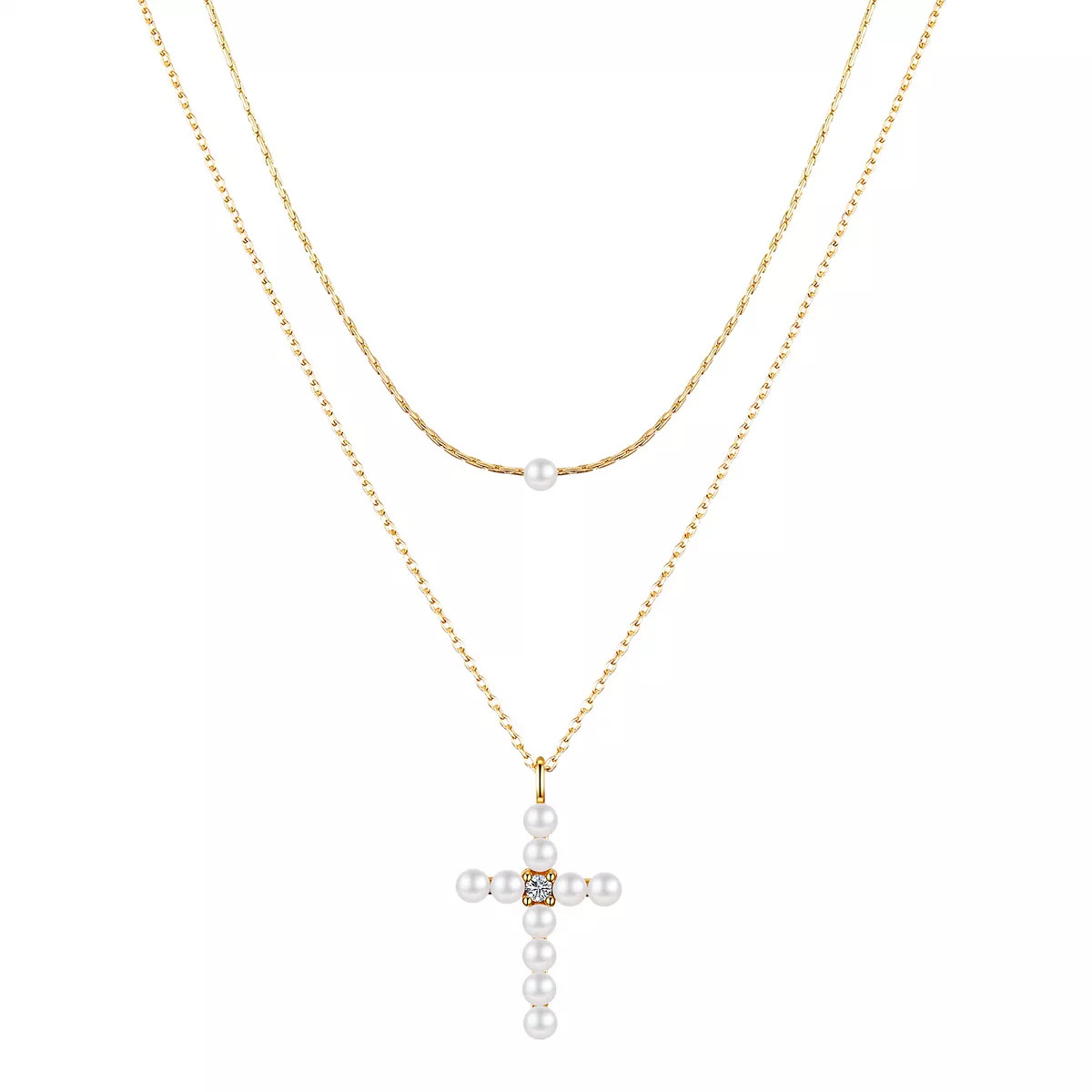 Gratitude & Grace Simulated Pearl & Cubic Zirconia Cross Layered Pendant Necklace | Kohl's