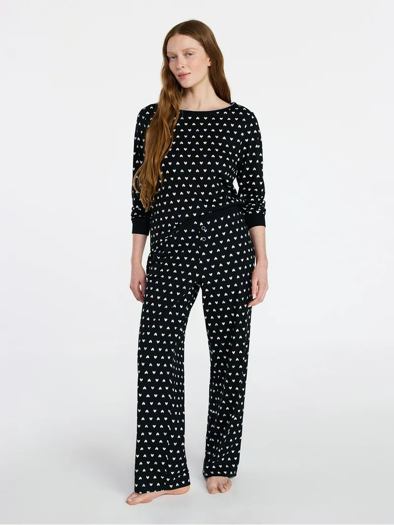 Joyspun Women's Mommy-Daughter Family Matching Cotton Sleep Top and Pants Pajama Set, 2-Piece, Si... | Walmart (US)