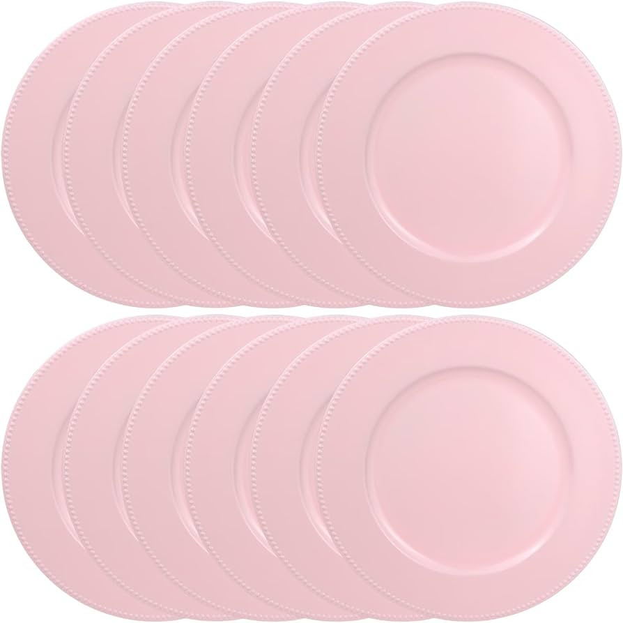 Set of 12 Plastic Pink Charger Plates, Elegant Chargers for Table Dinner Decoration, Wedding, Hol... | Amazon (US)