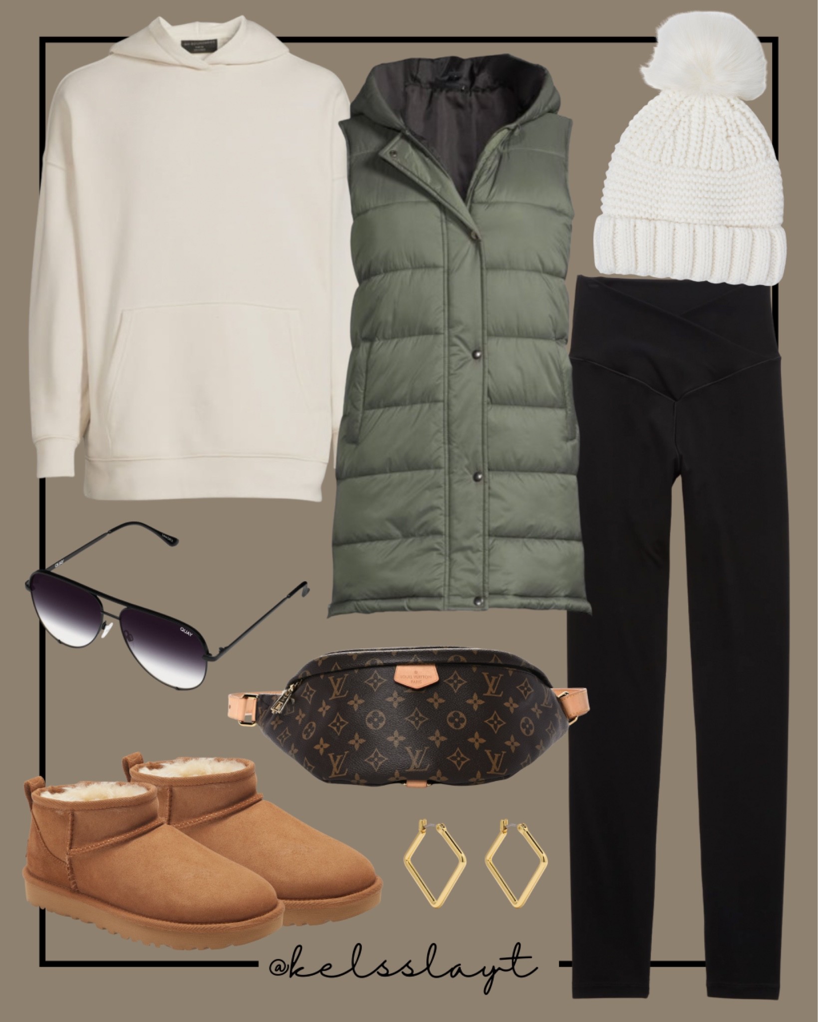 Outfit idea, Walmart fashion, Walmart outfit, black leggings, aerie leggings, puffer vest, Ugg, Ugg ultra mini, Lv bum bag, pom beanie 

#LTKSeasonal #LTKshoecrush #LTKunder50