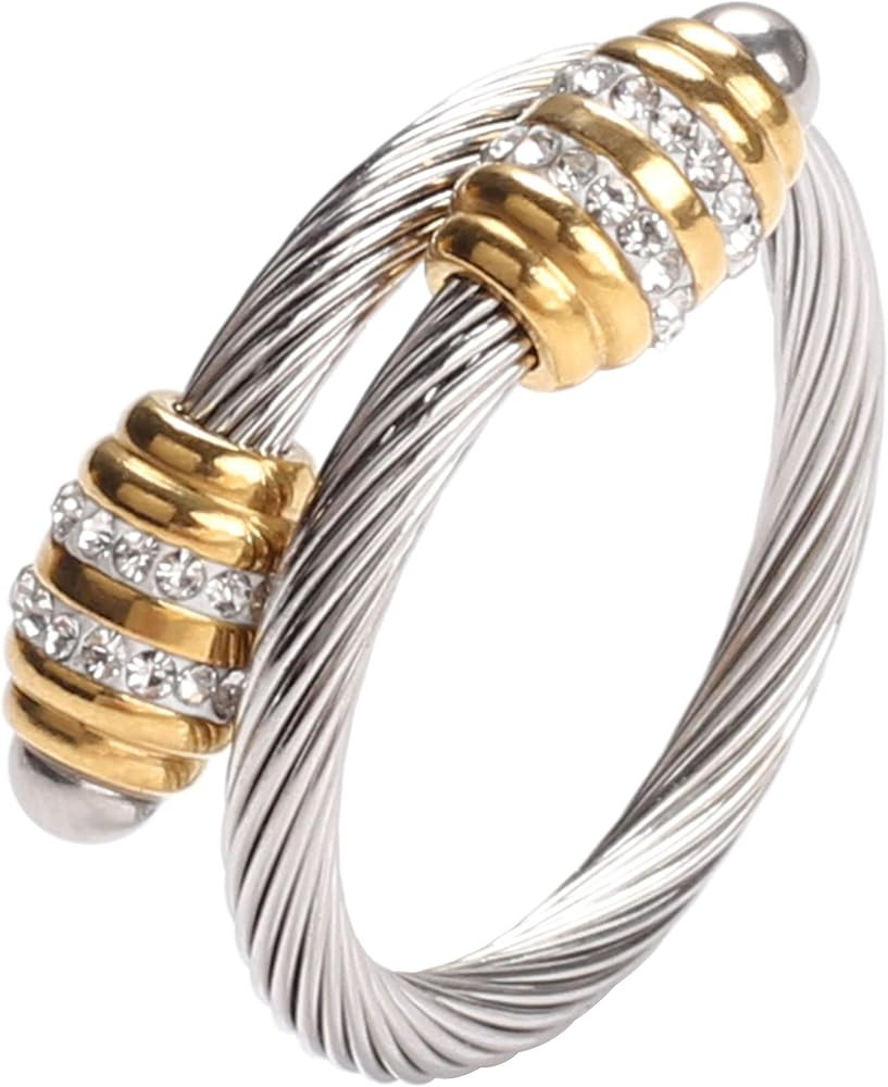 Cable Rings Vintage Twisted Open Ring for Women Adjustable Designer Fashion Brand Stainless Steel... | Amazon (US)