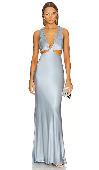 La Lune Plunged Cut Out Maxi Dress in Powder Blue | Revolve Clothing (Global)