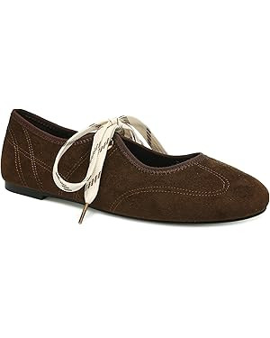 Lace up Round Toe Ballet Flats for Women Cute Slip on Soft Mary Jane Flats Casual Ballerina Shoes | Amazon (US)