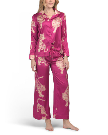 2pc Satin Tiger Print Pajamas Set for Women | Polyester/Spandex | Marshalls