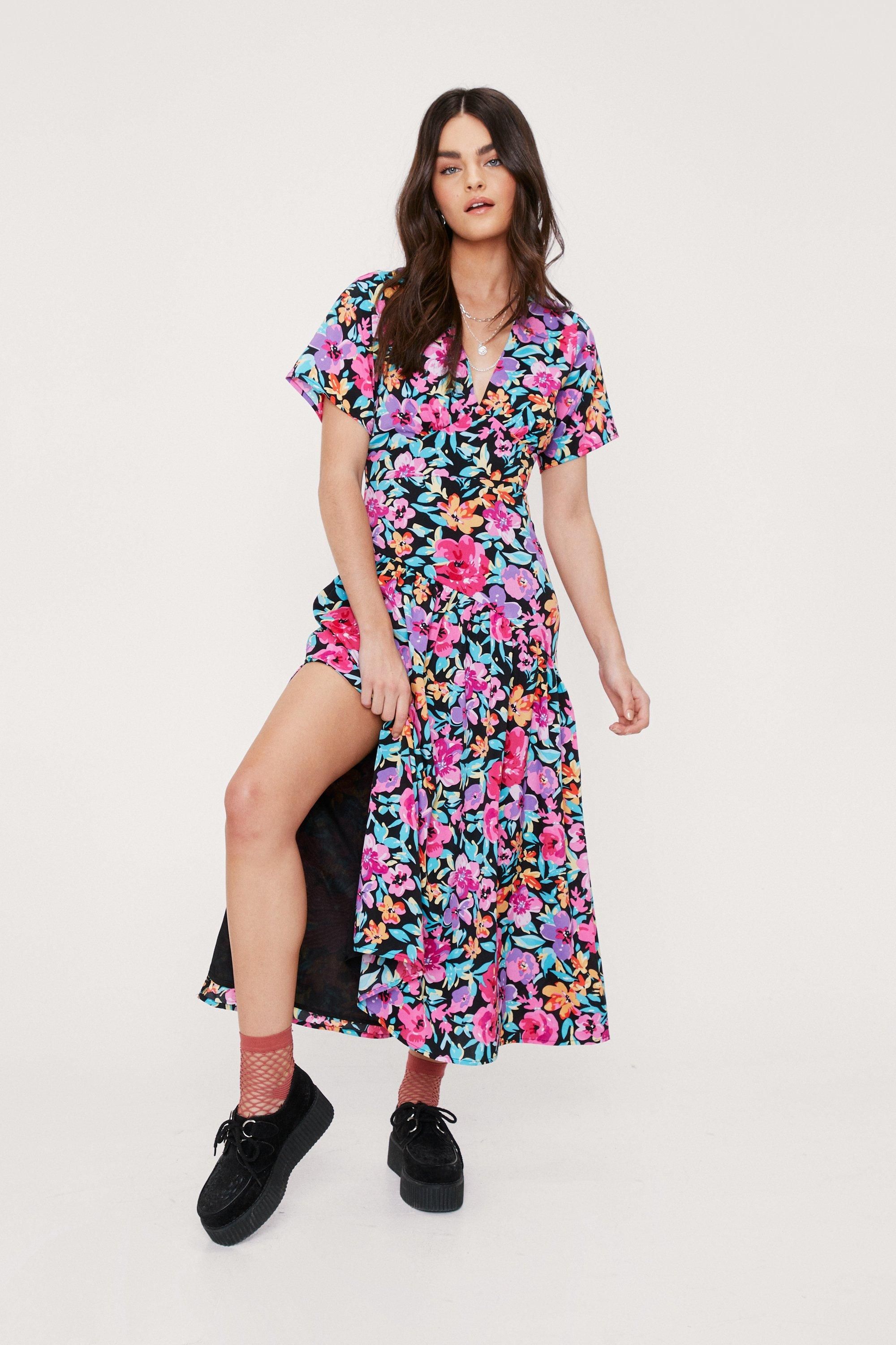 Floral Print Short Sleeve Midi Dress | NastyGal (UK, IE)