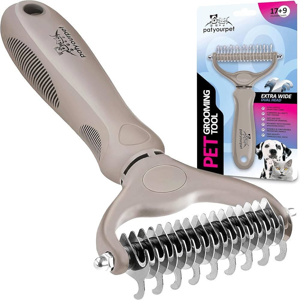 Pat Your Pet Deshedding Dog Brush - Double Sided Undercoat Grooming Rake for Dogs & Cats, Dematti... | Amazon (US)