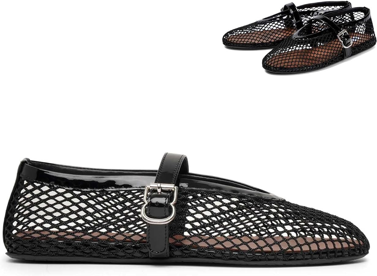 Yonruit Mesh Ballet Flats for Women,Mesh Ballet Flats Fishnet Mary Jane Flats Buckle Strap Casual... | Amazon (US)