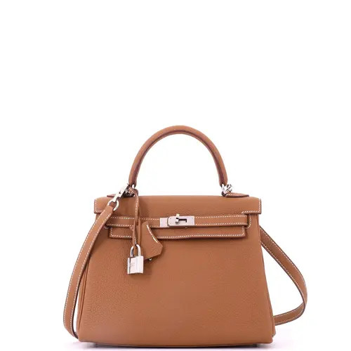 Pre-Owned Hermes Kelly Handbag Brown Togo with Palladium Hardware 25 in Metallic Gold at Nordstrom, Size X-Small | Nordstrom
