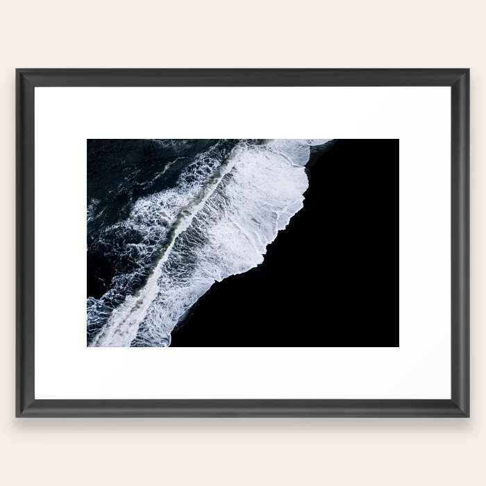 Waves crashing on a black sand beach – minimalist Landscape Photography Framed Art Print by Mic... | Society6